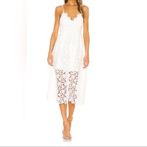 ASTR THE LABEL: Lace A Line Midi Dress in White